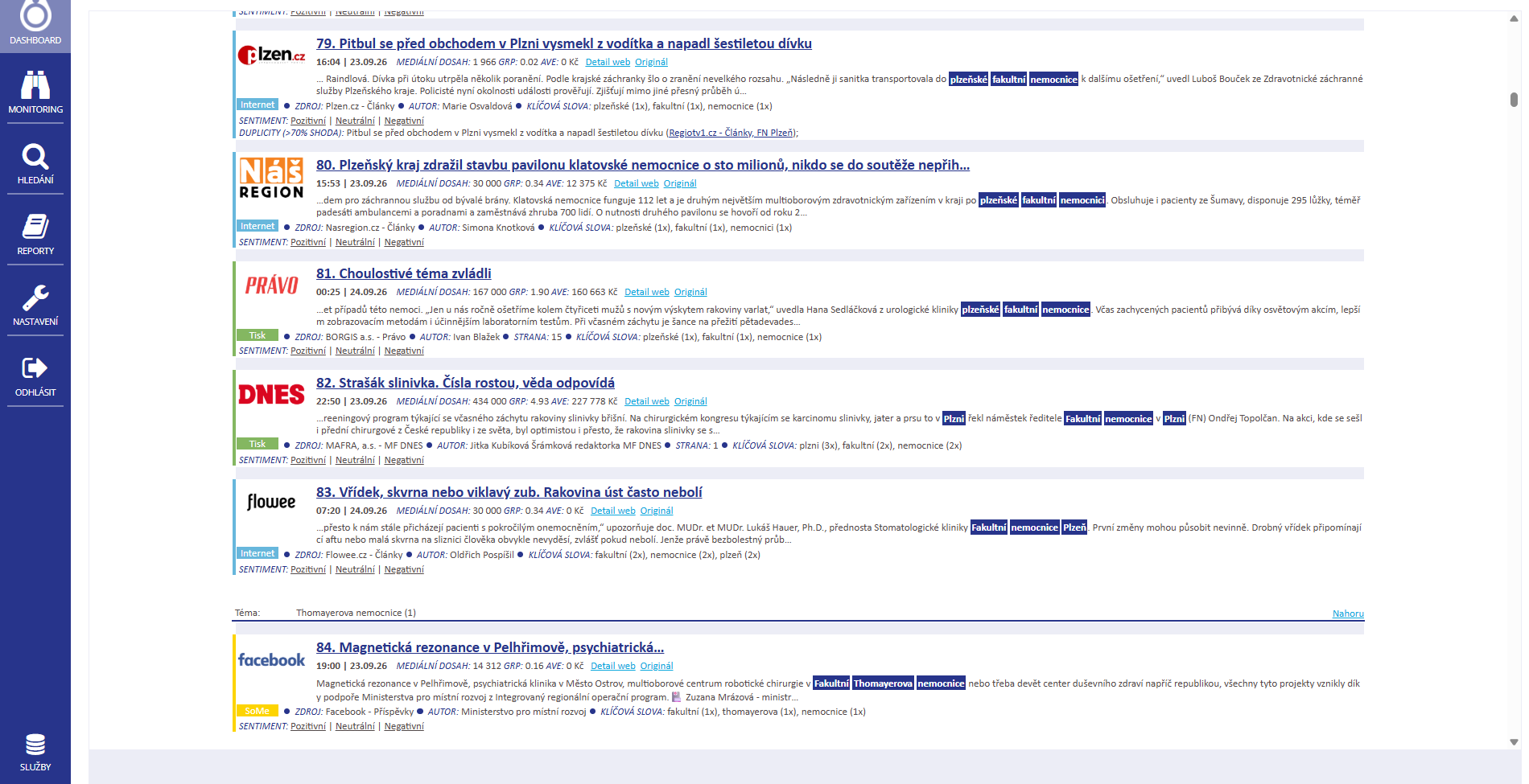Skutečný feed výsledků v aplikaci MAXIMUS